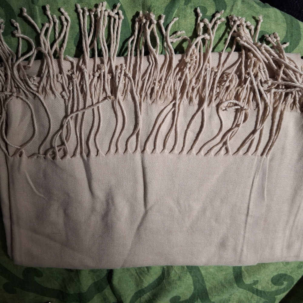 Beige Fringed Scarf